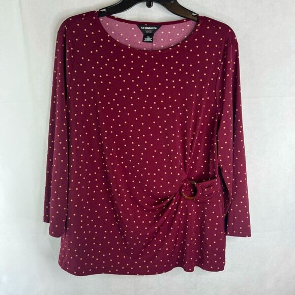 Liz Claiborne NWT Burgundy Dots Faux‎ Wrap Career Blouse Women's Sz PXL - Picture 9 of 9